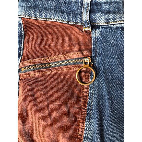 See by Chloe Denim Corduroy Bootcut Jeans 70s Flare Hem Colorblock Blue Brown 28 - Picture 8 of 15
